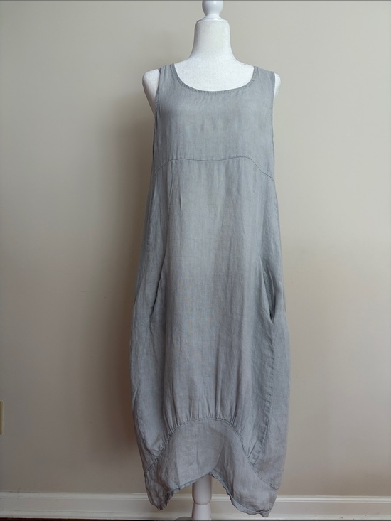 Gigi Moda Dresses & Skirts - 100% Linen Sleeveless Light Gray Maxi Dress with Side Pockets-Great Condition